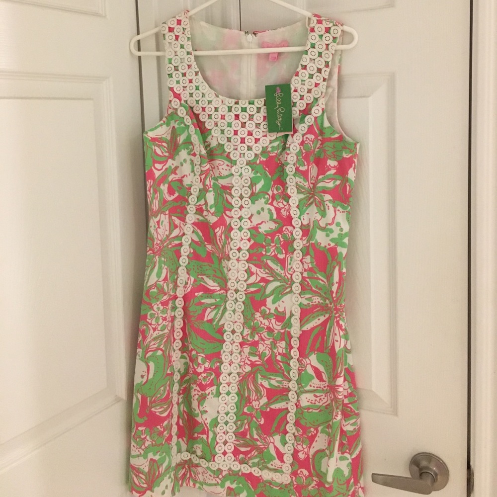 Lilly Pulitzer Pink, Green and White Sleeveless Printed Shift Dress